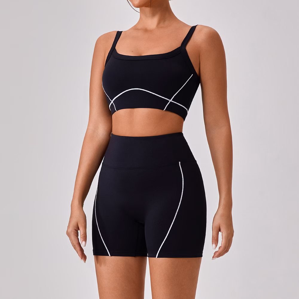Outdoor Sports Yoga Suits Women's Spaghetti Strap Contrast Color Fitness Set Outfits - Image 2