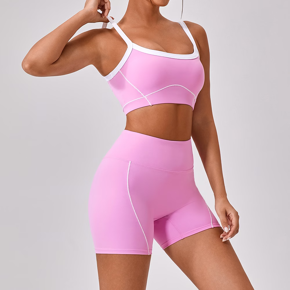 Outdoor Sports Yoga Suits Women's Spaghetti Strap Contrast Color Fitness Set Outfits - Image 7