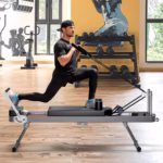 Multi-functional Pilates Home Fitness Equipment, 395lbs Capacity, With Dynamic Resistance Cords And Aerobic Rebounder, Improves Posture & Builds Strength