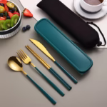 304 Dinnerware Set Flatware Kitchen Accessories Camping Travel Sets Gold Knife Fork Spoon Portable Cutlery Sets With Case - Image 4