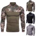 Men's Military Battlefield Outdoor Fitness Camouflage Long Sleeve Zipper Pocket T-Shirt - Image 10