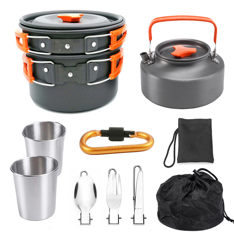 Outdoor Portable Cookware Mess Kit Camping Hiking Picnic 8 Outdoor Portable Cookware Mess Kit Camping Hiking Picnic