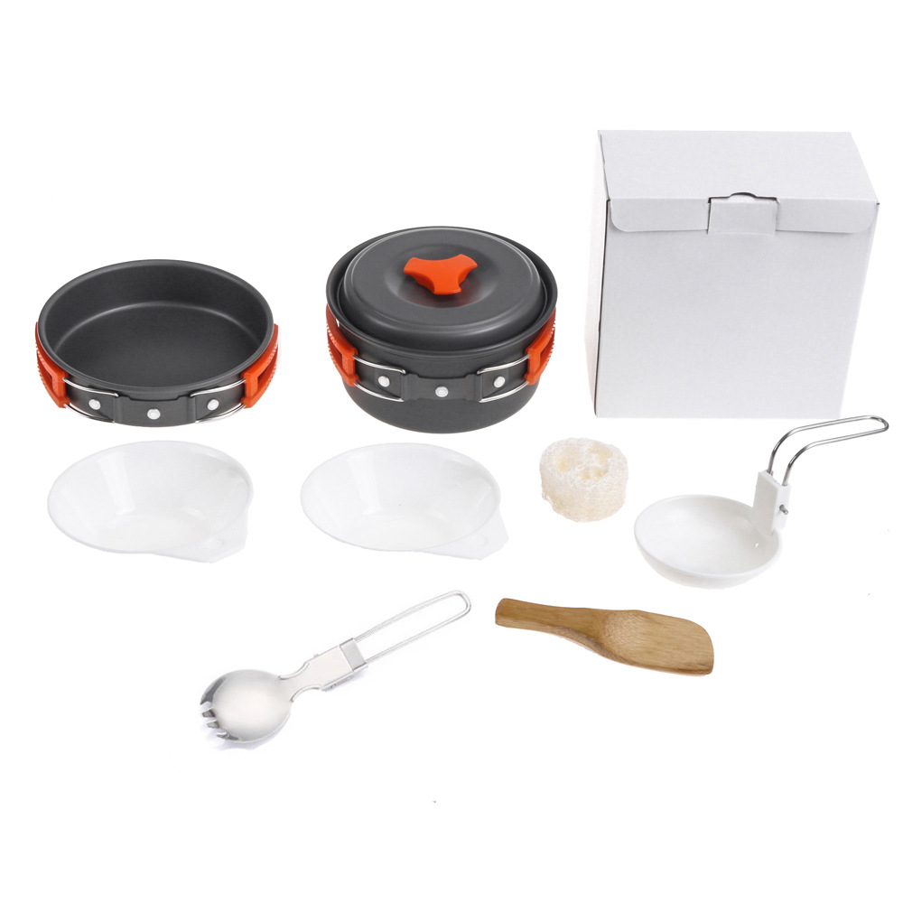 Outdoor cookware 1-2 people camping cookware set 11 Orange with spoon