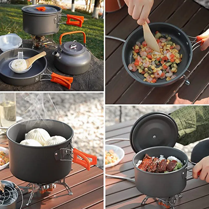 Camping Cookware Kit Outdoor Cooking Set Aluminum Equipment Outdoor Pot Travel Tableware Kitchen Hiking Picnic BBQ 15 Camping Cookware Kit Outdoor Cooking Set Aluminum Equipment Outdoor Pot Travel Tableware Kitchen Hiking Picnic BBQ