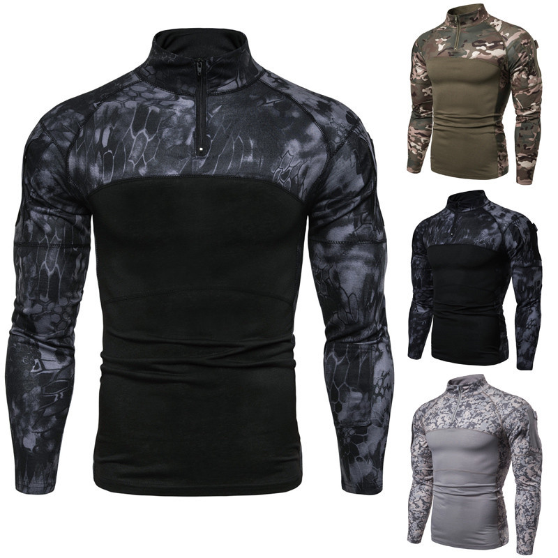 Men's Military Battlefield Outdoor Fitness Camouflage Long Sleeve Zipper Pocket T-Shirt 13 Men's Military Battlefield Outdoor Fitness Camouflage Long Sleeve Zipper Pocket T-Shirt