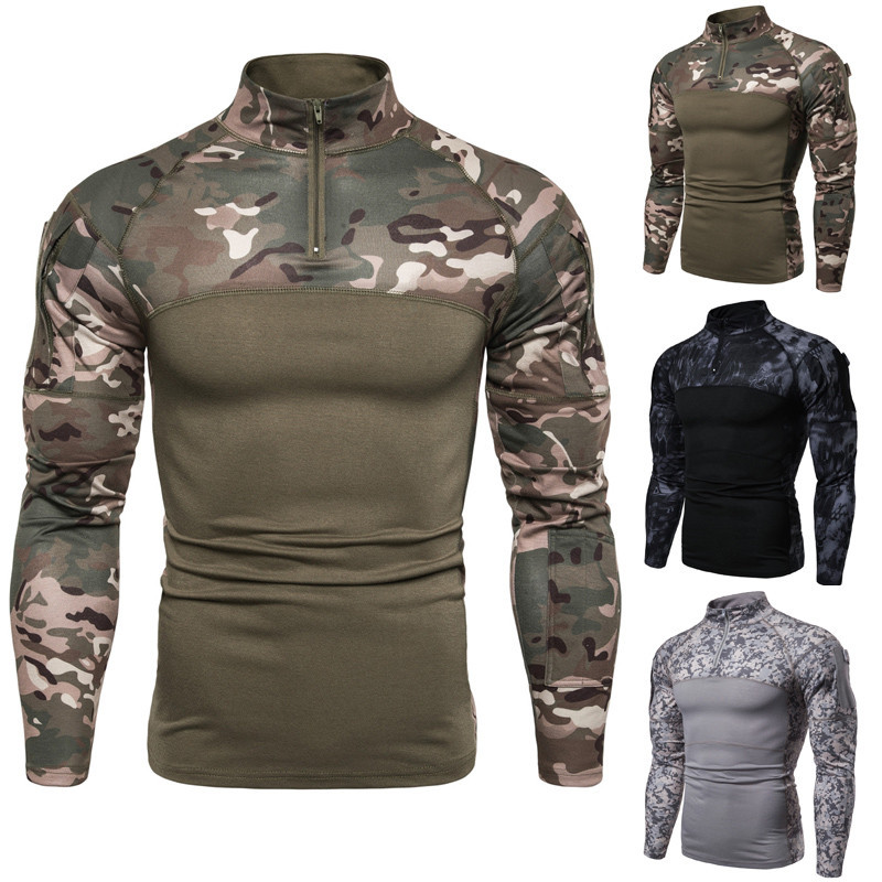 Men's Military Battlefield Outdoor Fitness Camouflage Long Sleeve Zipper Pocket T-Shirt 15 Men's Military Battlefield Outdoor Fitness Camouflage Long Sleeve Zipper Pocket T-Shirt