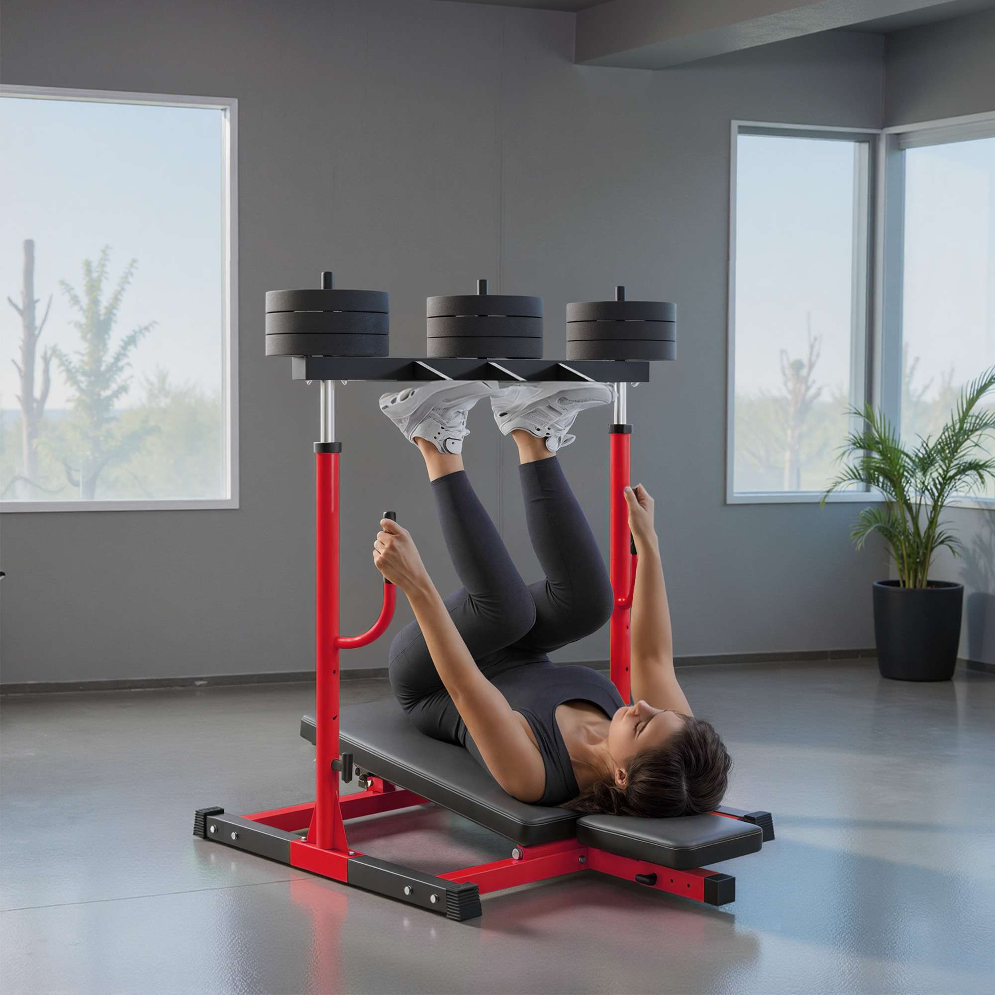 Vertical Leg Press Machine with Adjustable Leg, Back, and Head Positions, 1" Standard Plate Compatible, Red 10 Product Image