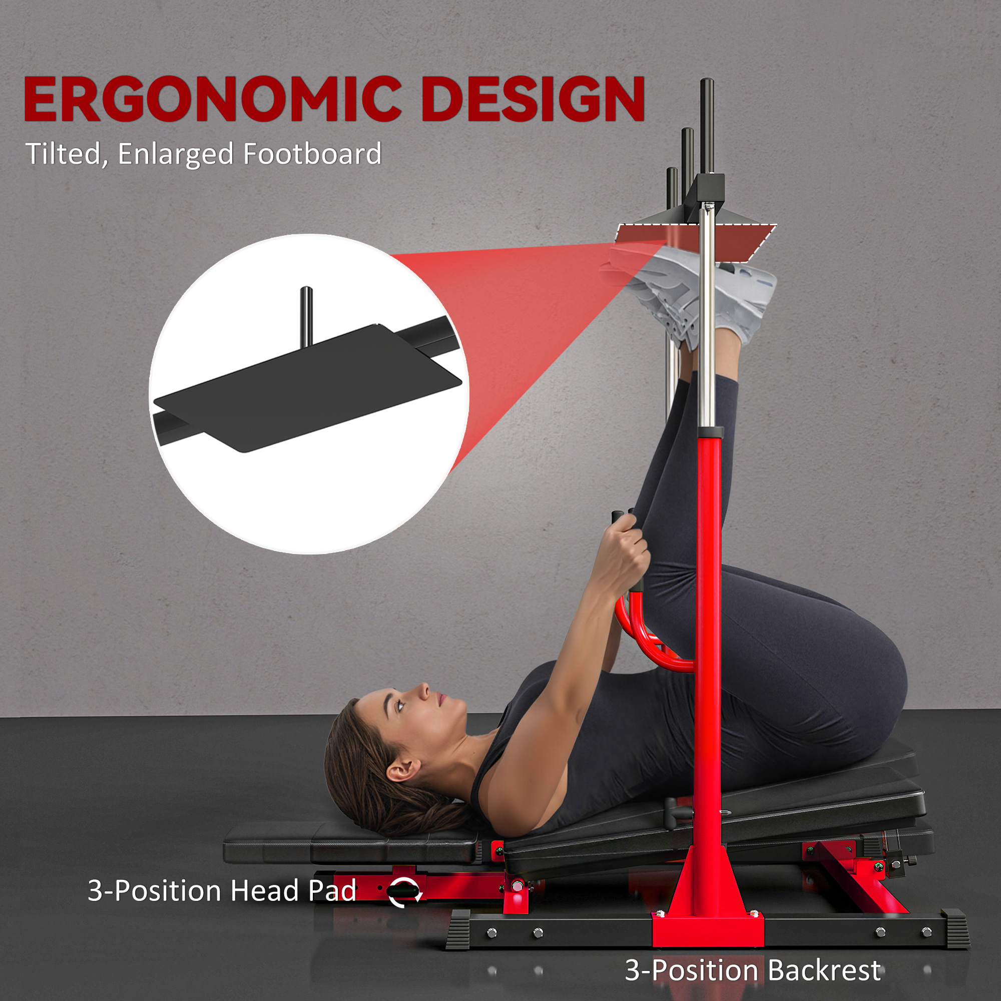 Vertical Leg Press Machine with Adjustable Leg, Back, and Head Positions, 1" Standard Plate Compatible, Red 14 Product Image