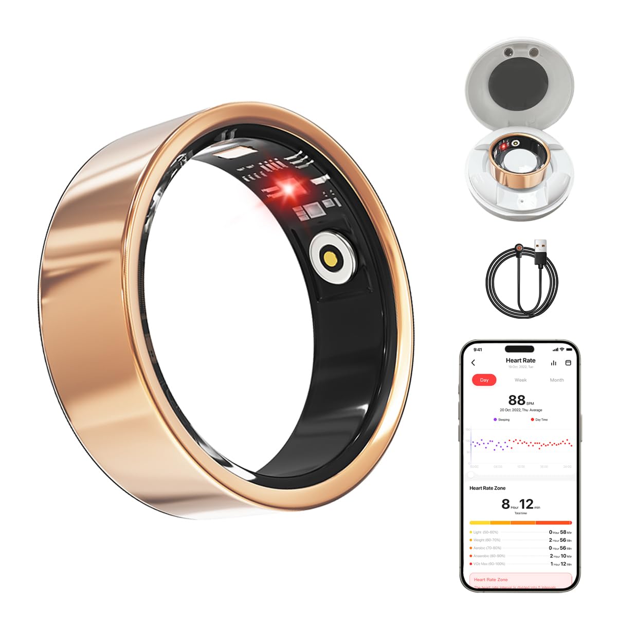 Health Smart Ring, Fitness Tracker, With Heart Rate, Blood Oxygen, Heart Rate Variability, Sleep Monitoring, Step Count, IP68 Compatible With IPhone And Android, No Subscription Fee Required 16 Health Smart Ring, Fitness Tracker, With Heart Rate, Blood Oxygen, Heart Rate Variability, Sleep Monitoring, Step Count, IP68 Compatible With IPhone And Android, No Subscription Fee Required