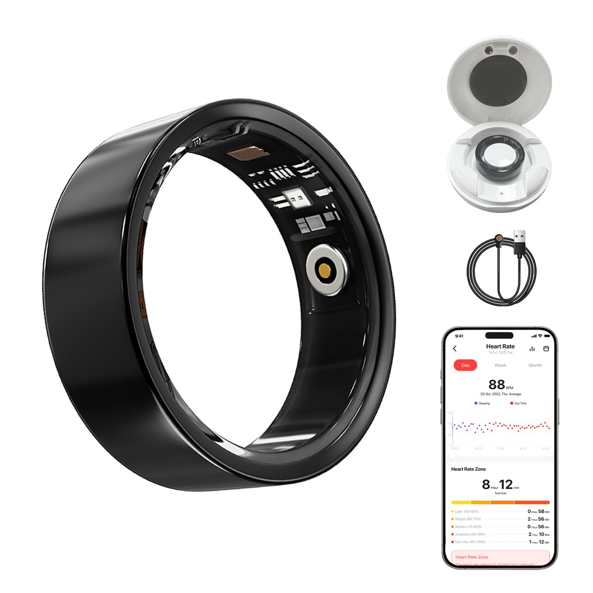 Health Smart Ring, Fitness Tracker, With Heart Rate, Blood Oxygen, Heart Rate Variability, Sleep Monitoring, Step Count, IP68 Compatible With IPhone And Android, No Subscription Fee Required 9 Health Smart Ring, Fitness Tracker, With Heart Rate, Blood Oxygen, Heart Rate Variability, Sleep Monitoring, Step Count, IP68 Compatible With IPhone And Android, No Subscription Fee Required