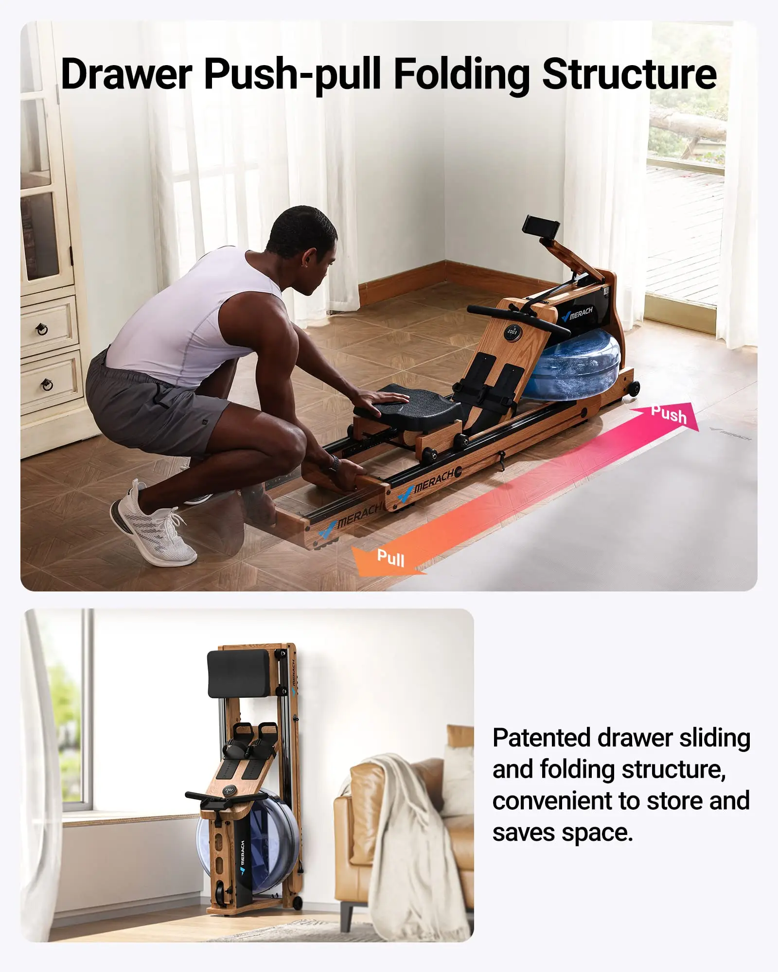 Foldable Wooden Water Rowing Machine – Electromagnetic Resistance with MERACH Go App & Lifetime Membership 10 Foldable Wooden Water Rowing Machine – Electromagnetic Resistance with MERACH Go App & Lifetime Membership