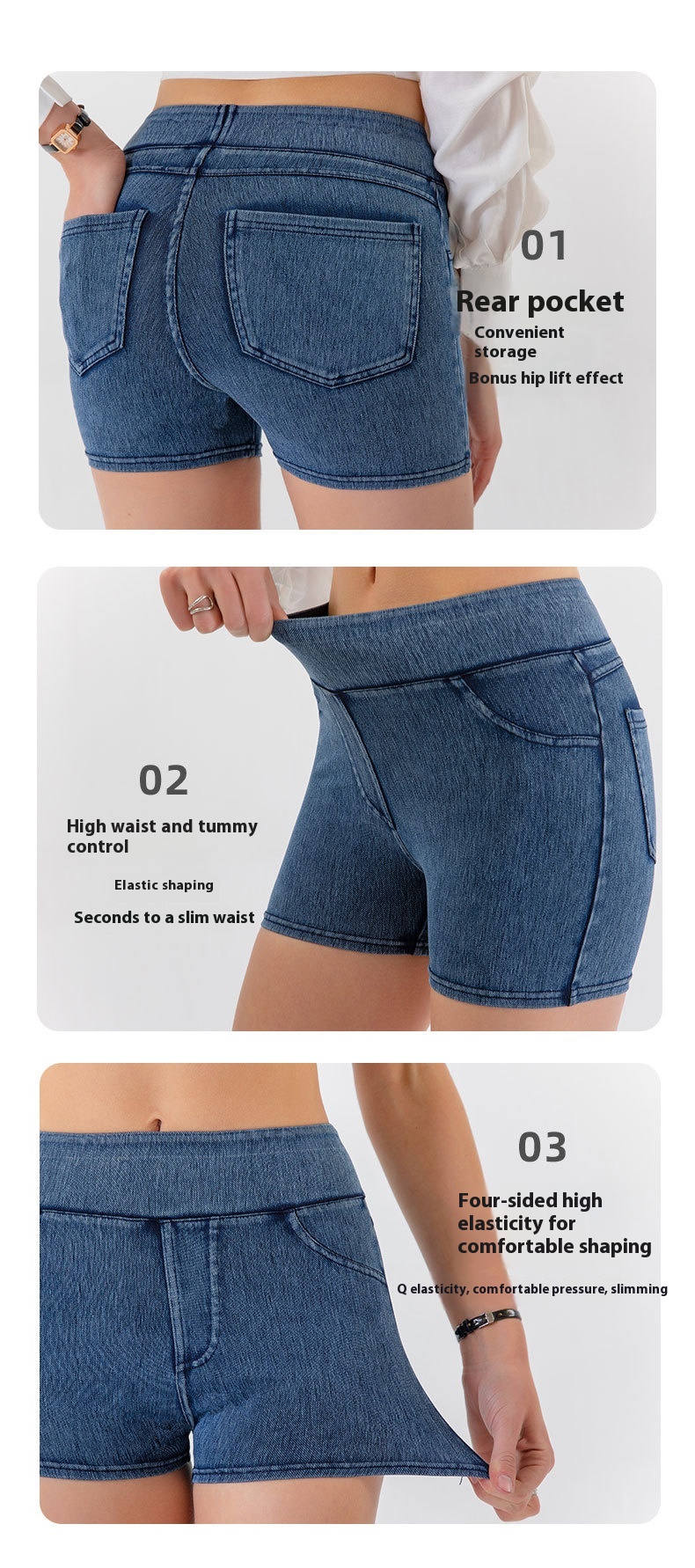 High Waist Hip Lift Yoga Denim Shorts Women's High Elastic Sports Fitness Shorts 14 High Waist Hip Lift Yoga Denim Shorts Women's High Elastic Sports Fitness Shorts