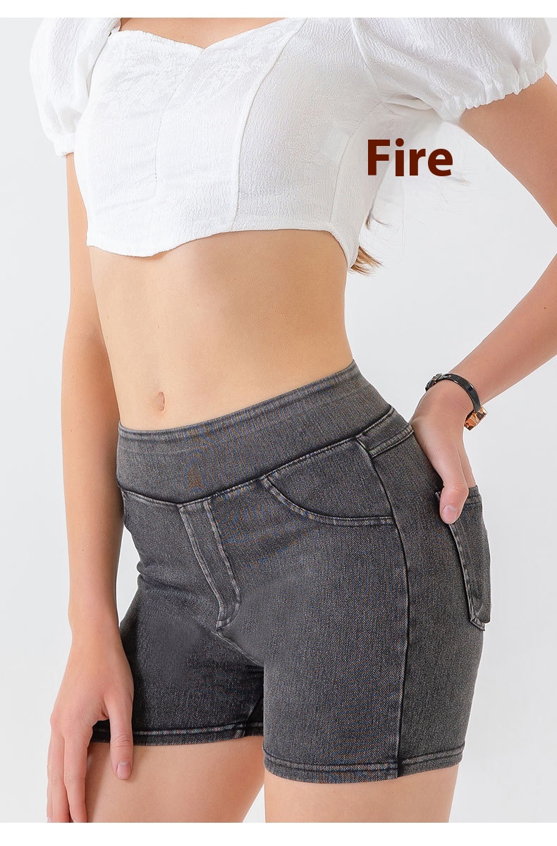 High Waist Hip Lift Yoga Denim Shorts Women's High Elastic Sports Fitness Shorts 57 High Waist Hip Lift Yoga Denim Shorts Women's High Elastic Sports Fitness Shorts