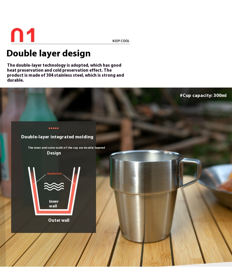 Stainless Steel Double-layer Cup 6-piece Camping Portable Set 18 Stainless Steel Double-layer Cup 6-piece Camping Portable Set