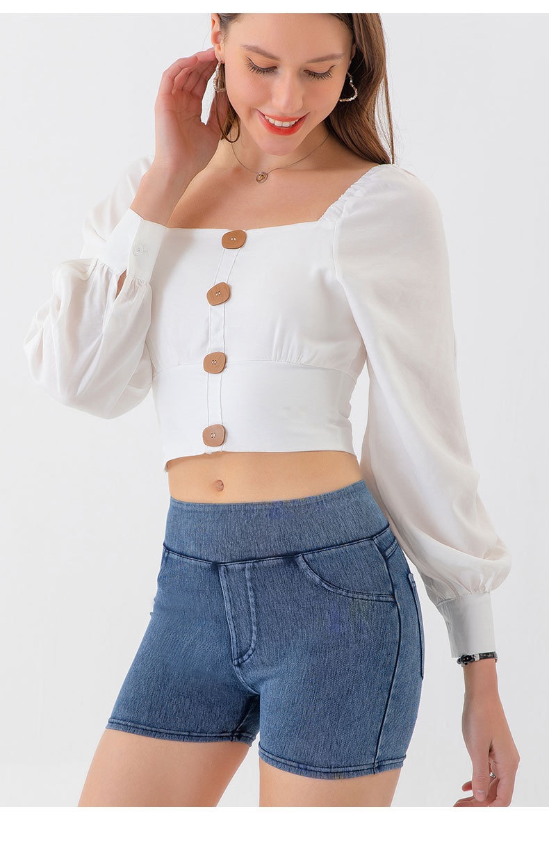 High Waist Hip Lift Yoga Denim Shorts Women's High Elastic Sports Fitness Shorts 61 High Waist Hip Lift Yoga Denim Shorts Women's High Elastic Sports Fitness Shorts