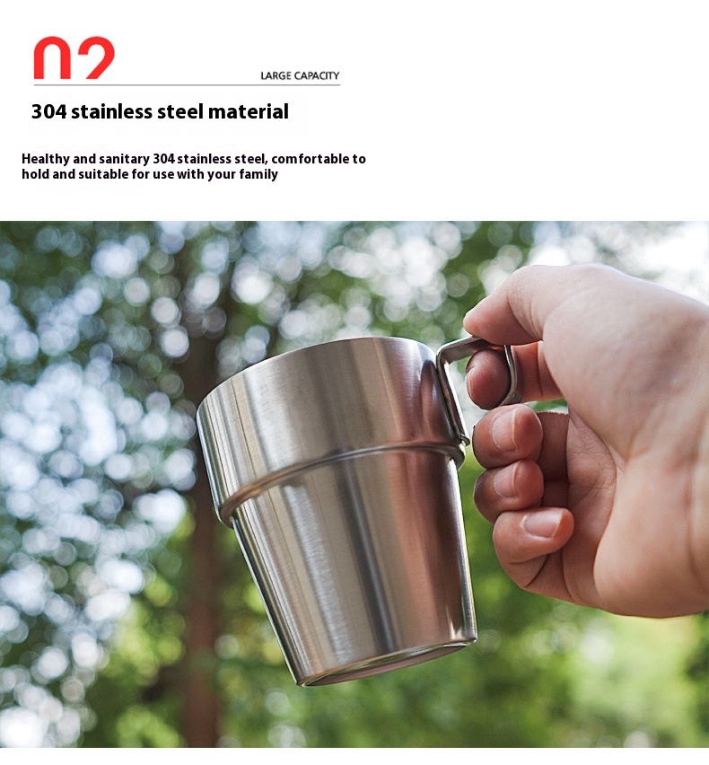 Stainless Steel Double-layer Cup 6-piece Camping Portable Set 19 Stainless Steel Double-layer Cup 6-piece Camping Portable Set