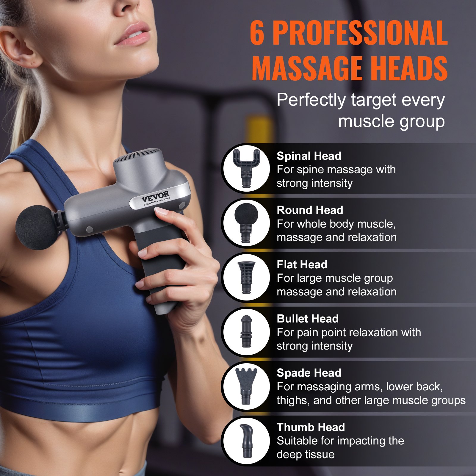 Deep Tissue, Percussion Muscle Massage Gun - With 5 Speed Levels & 6 Massage Heads, For Pain Relief & Muscle Relaxation 49 Deep Tissue, Percussion Muscle Massage Gun - With 5 Speed Levels & 6 Massage Heads, For Pain Relief & Muscle Relaxation
