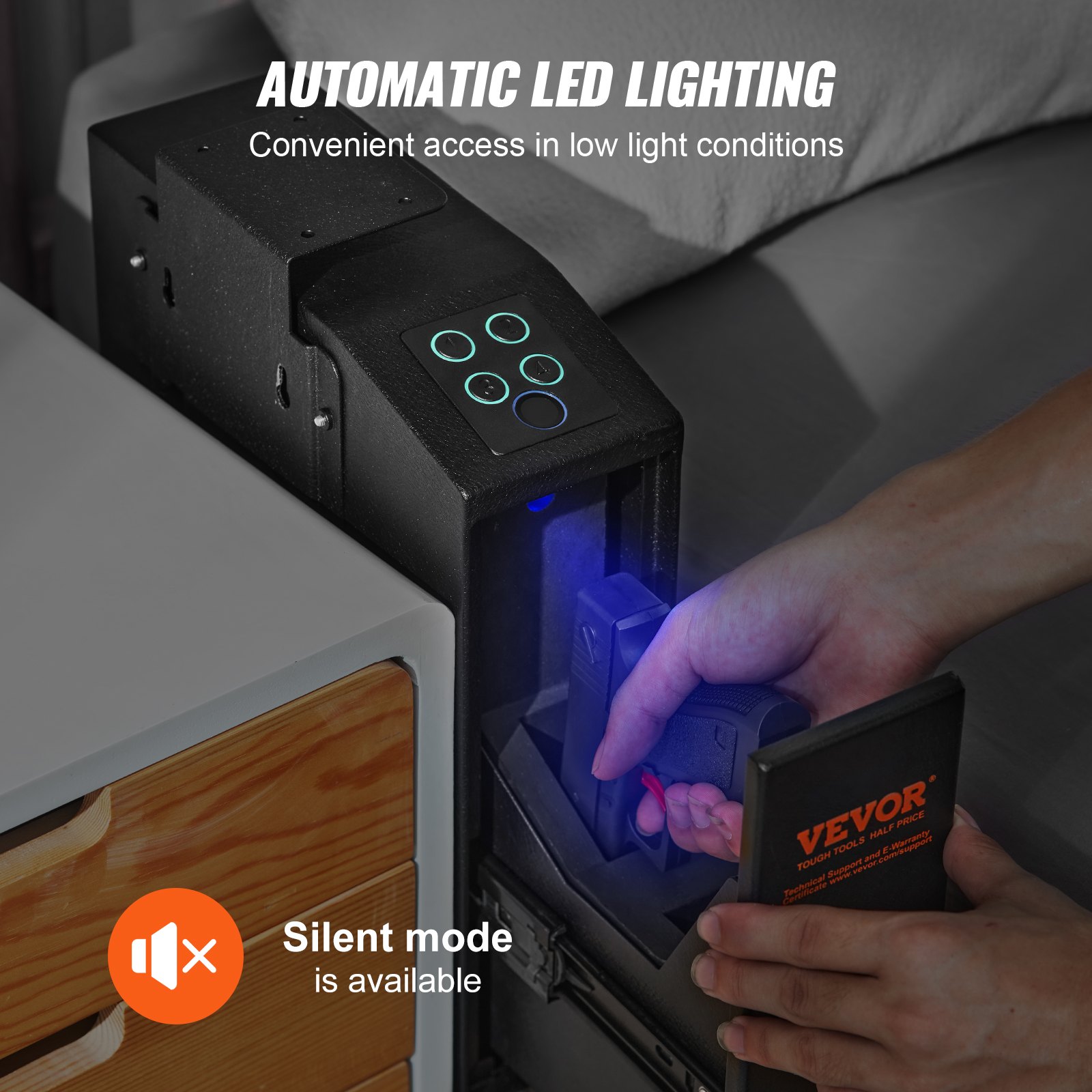 Mounted Gun Safe for Pistols, Biometric with Three Quick Access Ways of Fingerprints, Passwords and Keys 21 Mounted Gun Safe for Pistols, Biometric with Three Quick Access Ways of Fingerprints, Passwords and Keys