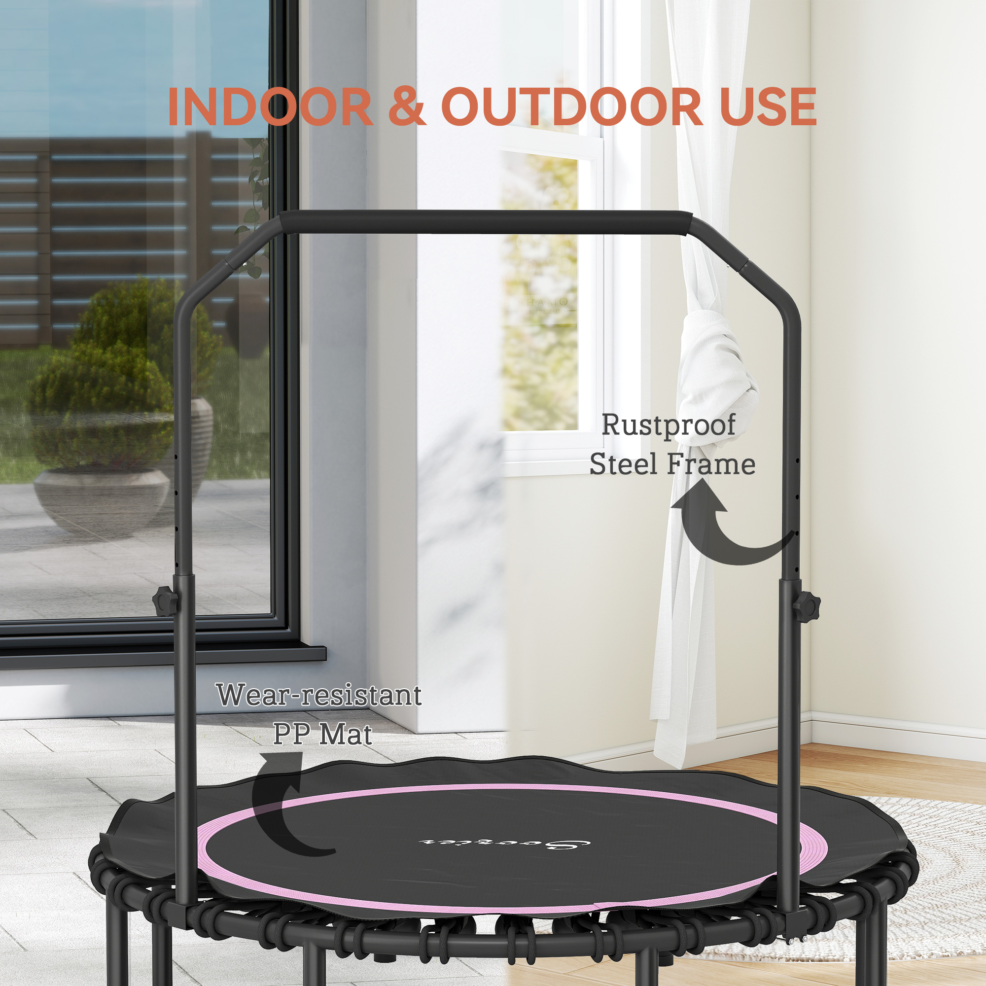 48" Rebounder Trampoline for Adults, Foldable Mini Trampoline with Adjustable Handle Bar for Indoor Outdoor, Pink 29 Product Image