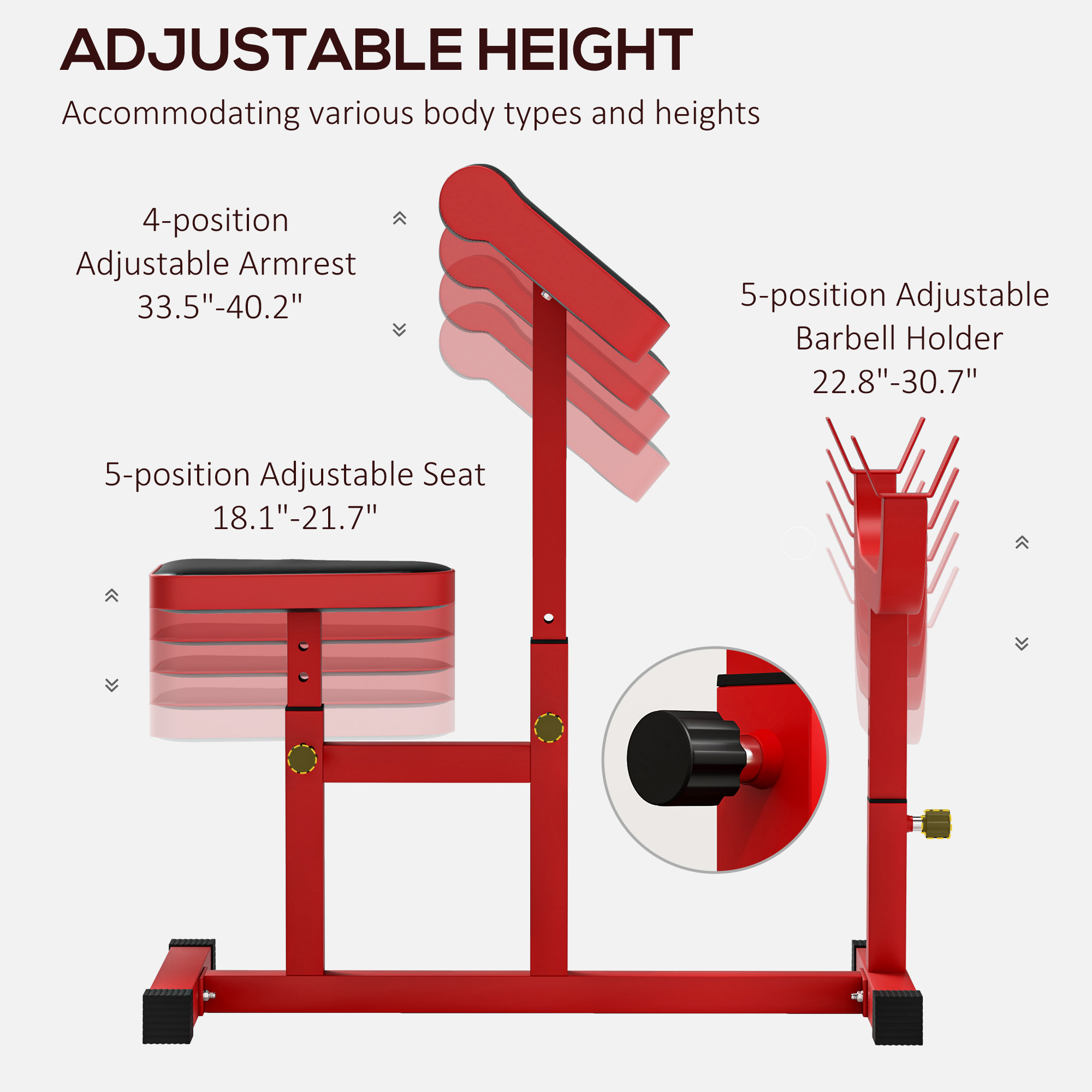 265 LBS Preacher Curl Bench for Strength Training, Adjustable Seated Arm Isolated Barbell Dumbbell Bicep Station, Red 26 Product Image