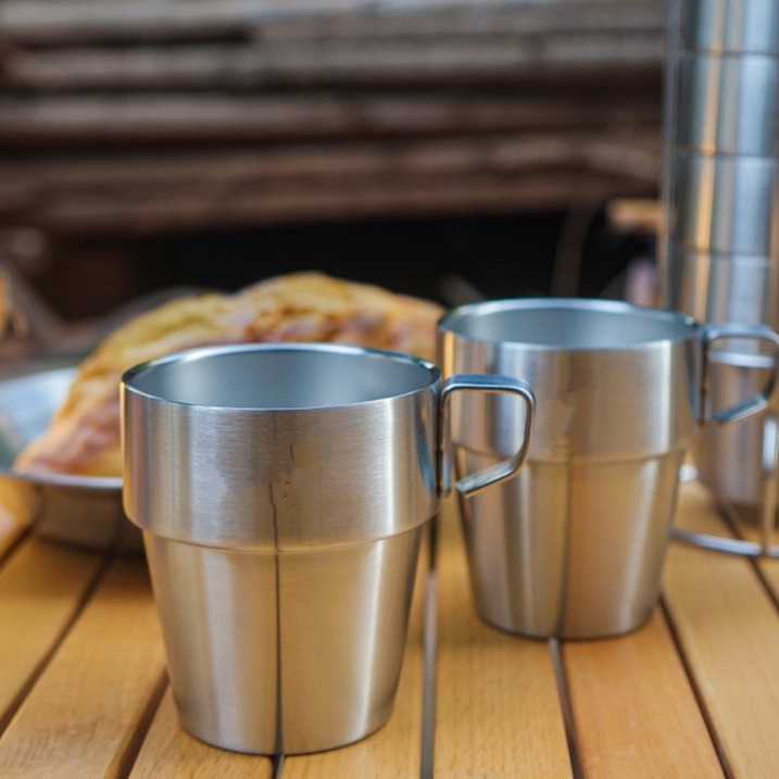 Stainless Steel Double-layer Cup 6-piece Camping Portable Set 15 Stainless Steel Double-layer Cup 6-piece Camping Portable Set