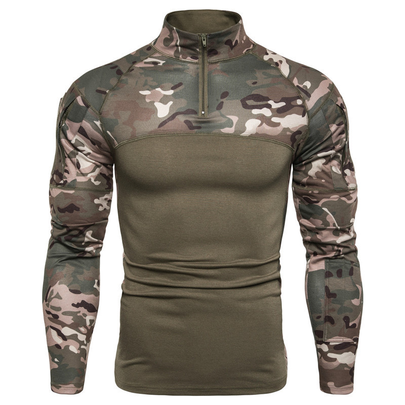 Men's Military Battlefield Outdoor Fitness Camouflage Long Sleeve Zipper Pocket T-Shirt 12 Men's Military Battlefield Outdoor Fitness Camouflage Long Sleeve Zipper Pocket T-Shirt