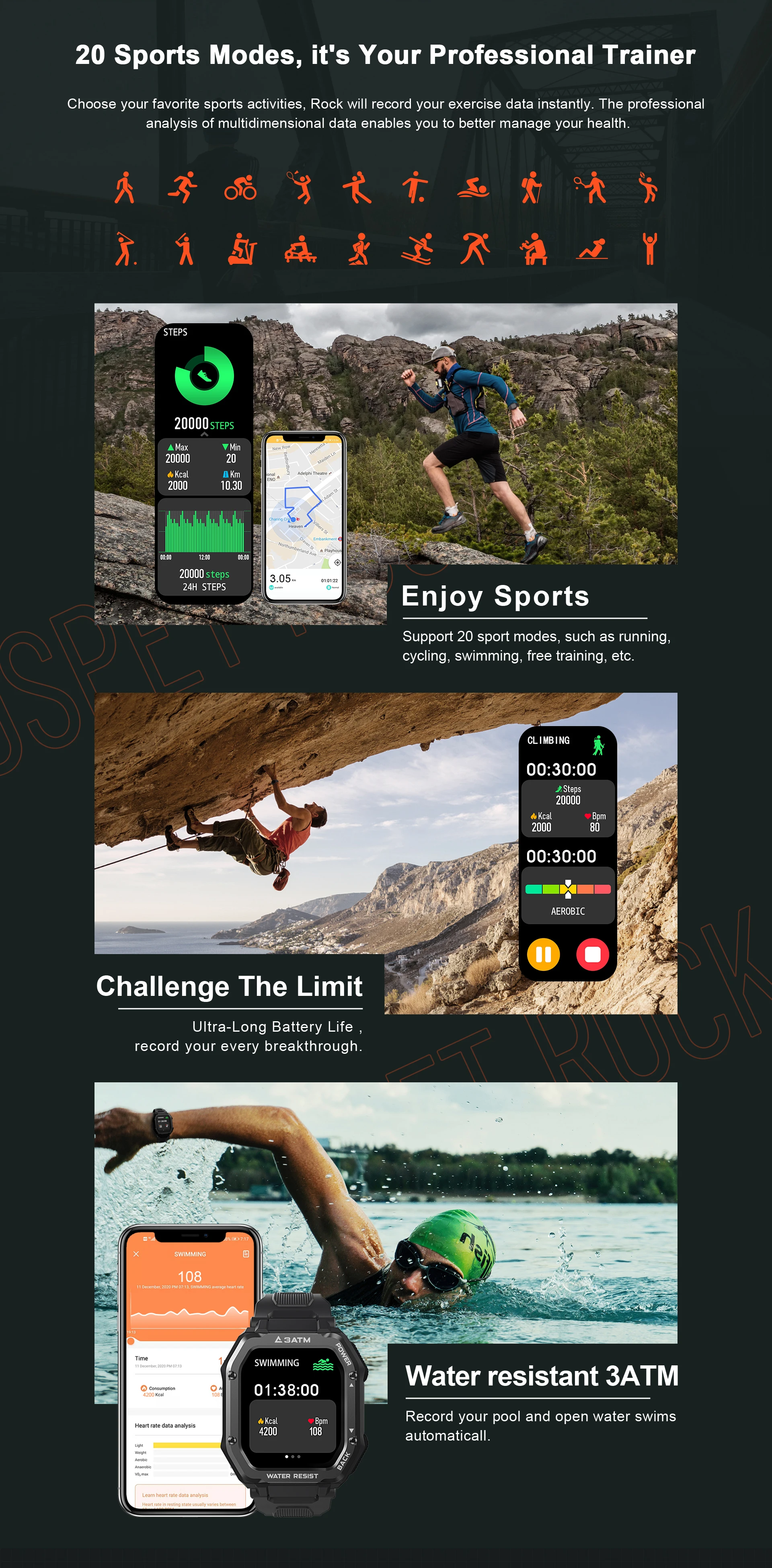 Outdoor Sports Rugged Smart Watch 1.69 Inches With 20 Sports Modes 12 Outdoor Sports Rugged Smart Watch 1.69 Inches With 20 Sports Modes