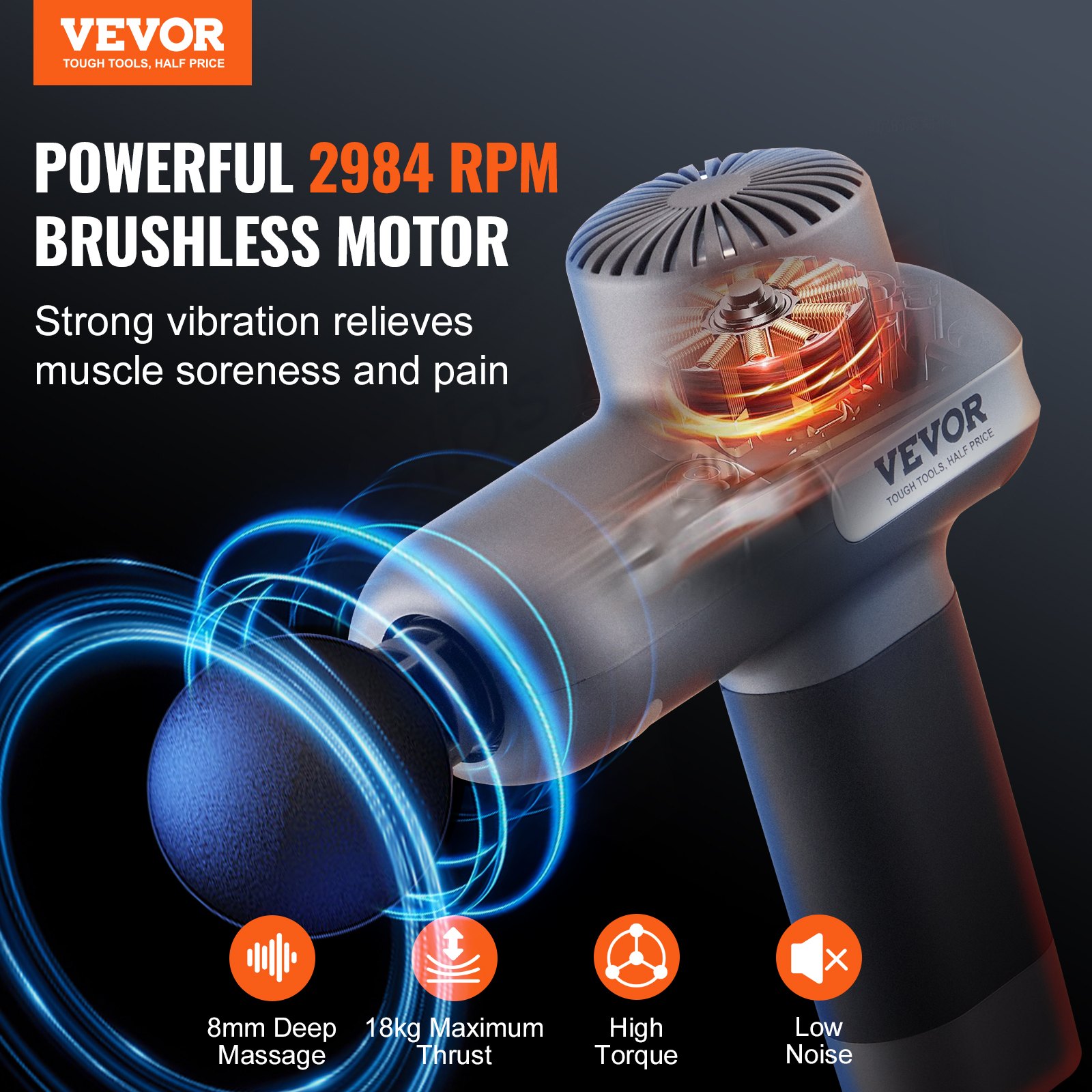 Deep Tissue, Percussion Muscle Massage Gun - With 5 Speed Levels & 6 Massage Heads, For Pain Relief & Muscle Relaxation 48 Deep Tissue, Percussion Muscle Massage Gun - With 5 Speed Levels & 6 Massage Heads, For Pain Relief & Muscle Relaxation
