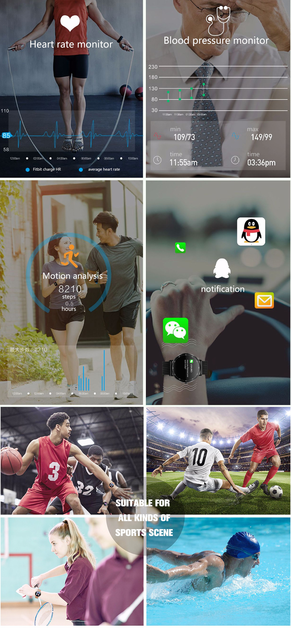 Full Touch Smart Bracelet Sports Fitness Tracker Handband Smart Bracelet 15 Full Touch Smart Bracelet Sports Fitness Tracker Handband Smart Bracelet