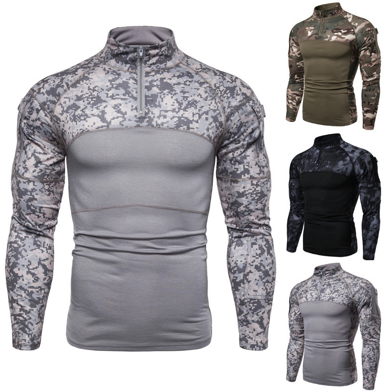 Men's Military Battlefield Outdoor Fitness Camouflage Long Sleeve Zipper Pocket T-Shirt 44 Men's Military Battlefield Outdoor Fitness Camouflage Long Sleeve Zipper Pocket T-Shirt