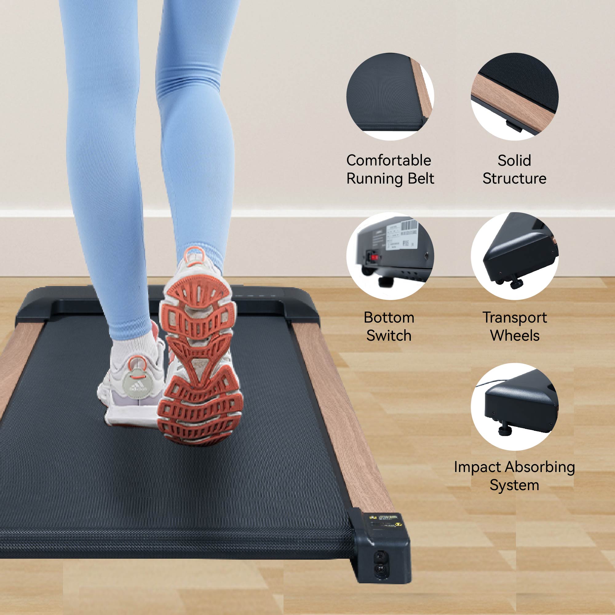 2.25HP Under Desk Treadmill, Portable Wood Walking Pad For Home & Office, Compact Running & Walking Machine With Remote Control, LED Display, Black 18 2.25HP Under Desk Treadmill, Portable Wood Walking Pad For Home & Office, Compact Running & Walking Machine With Remote Control, LED Display, Black