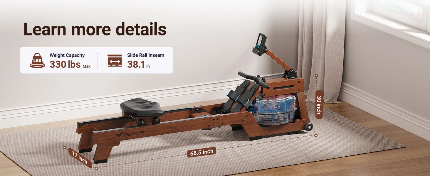 Water Rowing Machine – Solid Wood Design with Bluetooth Monitor & Upgraded Seat Cushion 17 Water Rowing Machine – Solid Wood Design with Bluetooth Monitor & Upgraded Seat Cushion