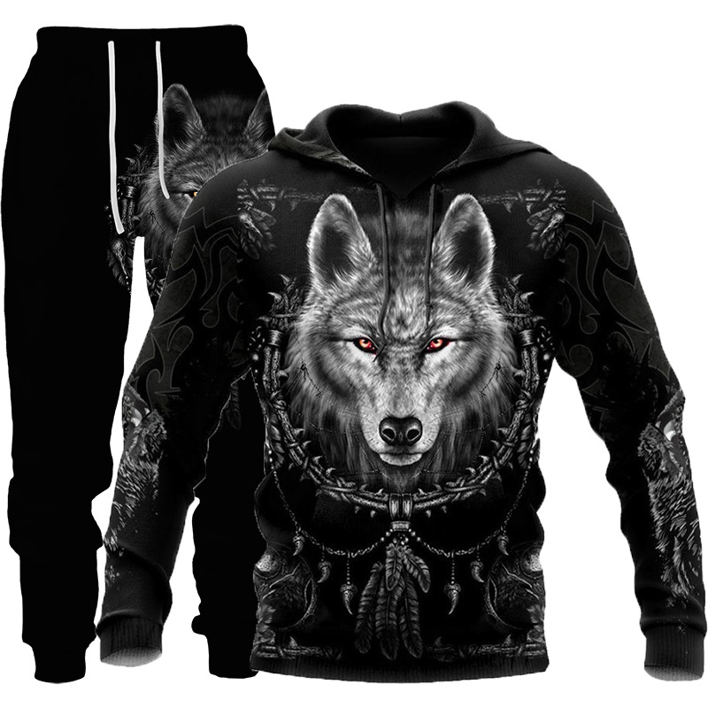 3D Wolf Print Tracksuit Men Sportswear Hooded Sweatsuit Two Piece Outdoors Running Fitness Mens Clothing Jogging Set 23 3D Wolf Print Tracksuit Men Sportswear Hooded Sweatsuit Two Piece Outdoors Running Fitness Mens Clothing Jogging Set