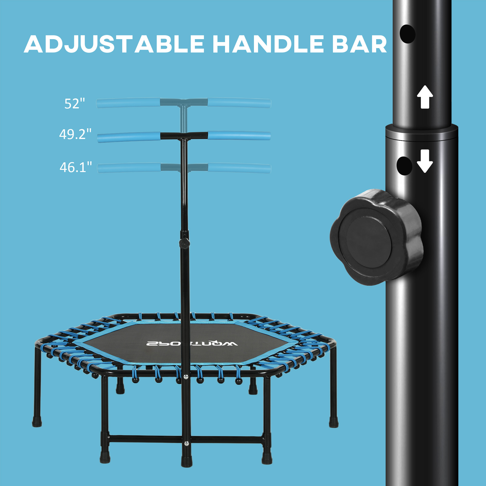 45" Rebounder Trampoline for Adults, Quiet Bungee Rebounder with LED Lights and Adjustable Handle, Blue 27 Product Image