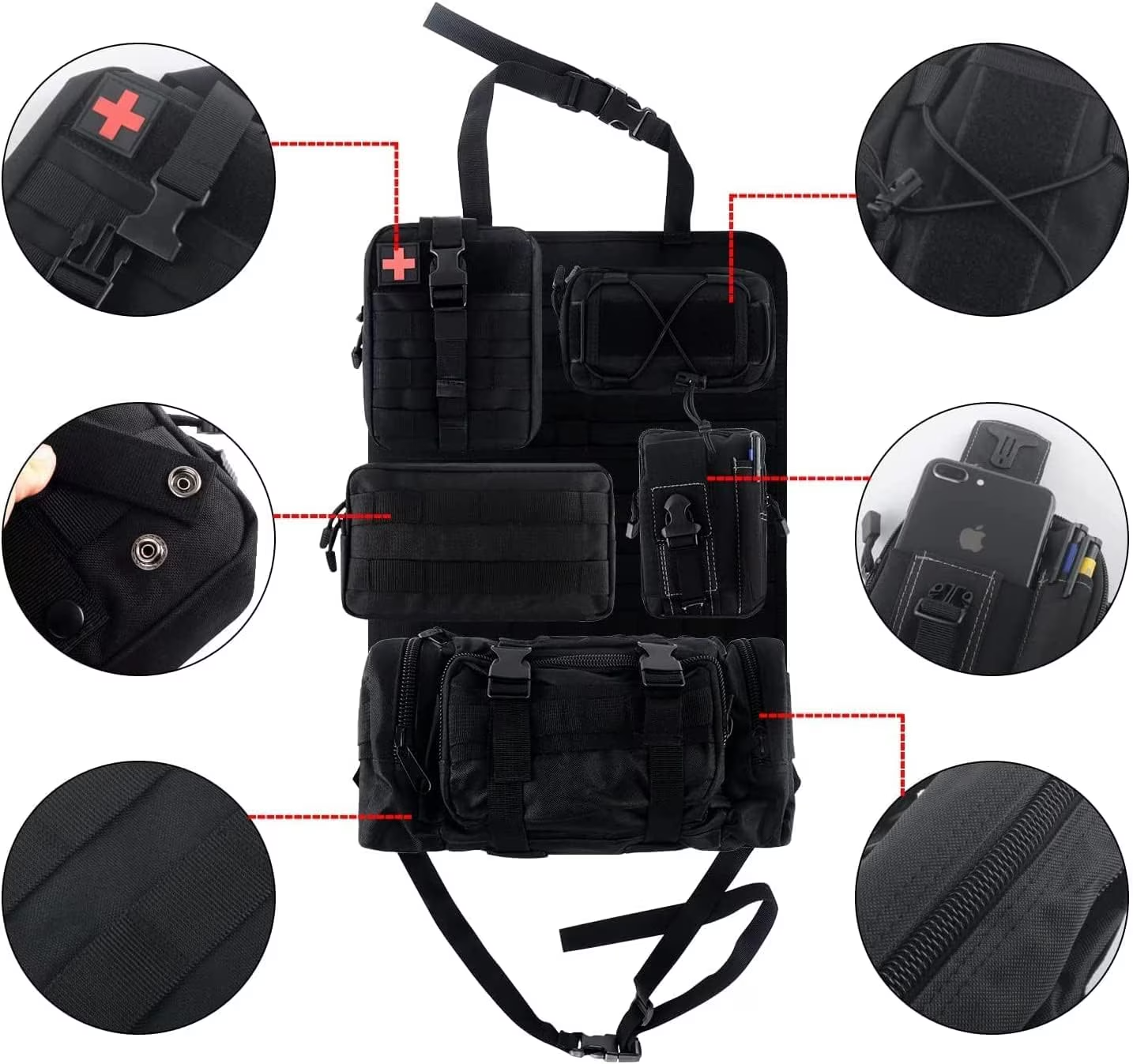 Molle Nylon Tactical Car Seat Organiser Front Seat Back Storage Bag Backrest Protector With 5 Pockets For All Vehicles 28 Molle Nylon Tactical Car Seat Organiser Front Seat Back Storage Bag Backrest Protector With 5 Pockets For All Vehicles