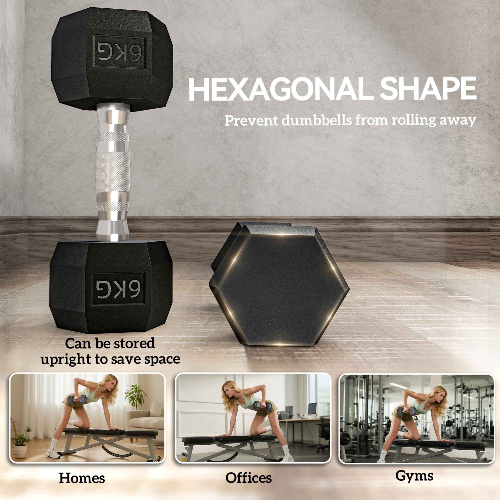 2x6kg Hex Dumbbells Set | Rubber Coated Home Gym Weights 6 2x6kg Hex Dumbbells Set | Rubber Coated Home Gym Weights