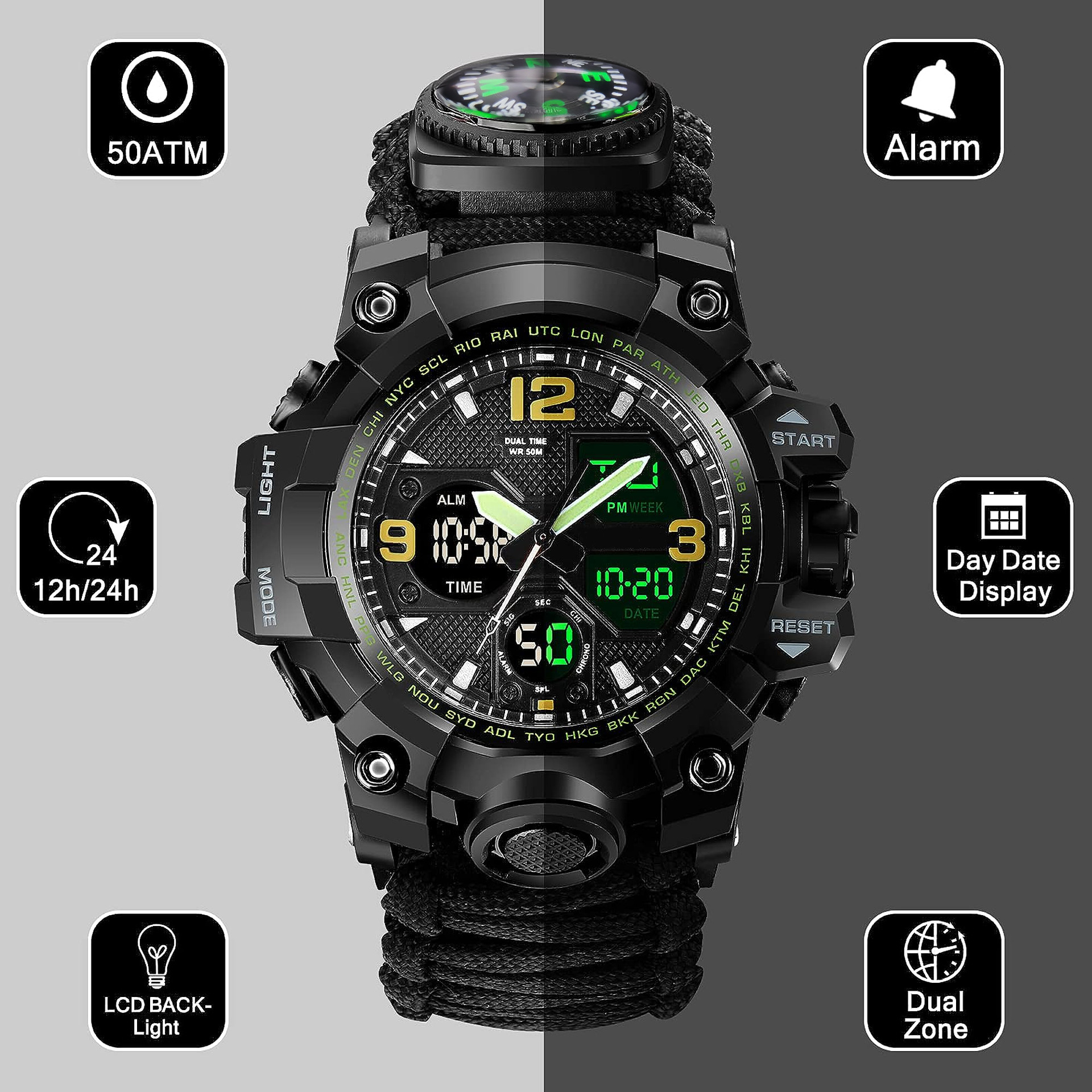 Waterproof Dual Display Electronic Tactical Watch 12 Waterproof Dual Display Electronic Tactical Watch