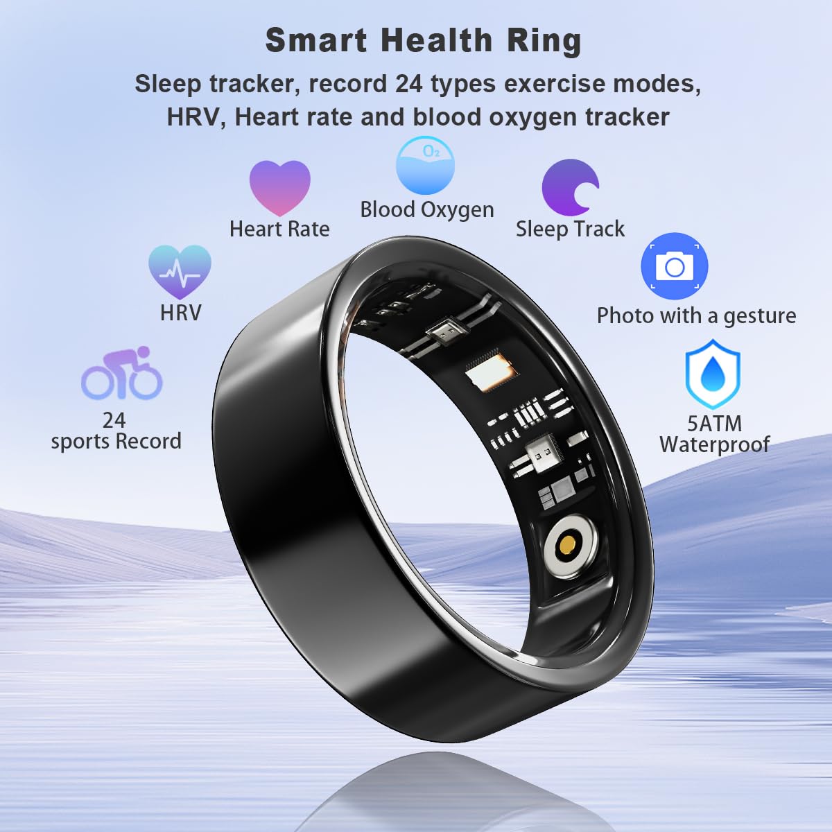 Health Smart Ring, Fitness Tracker, With Heart Rate, Blood Oxygen, Heart Rate Variability, Sleep Monitoring, Step Count, IP68 Compatible With IPhone And Android, No Subscription Fee Required 10 Health Smart Ring, Fitness Tracker, With Heart Rate, Blood Oxygen, Heart Rate Variability, Sleep Monitoring, Step Count, IP68 Compatible With IPhone And Android, No Subscription Fee Required