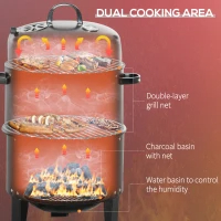 3-in-1 Vertical Charcoal BBQ Smoker Grill With 2 Cooking Areas And Thermometer 18 3-in-1 Vertical Charcoal BBQ Smoker Grill With 2 Cooking Areas And Thermometer