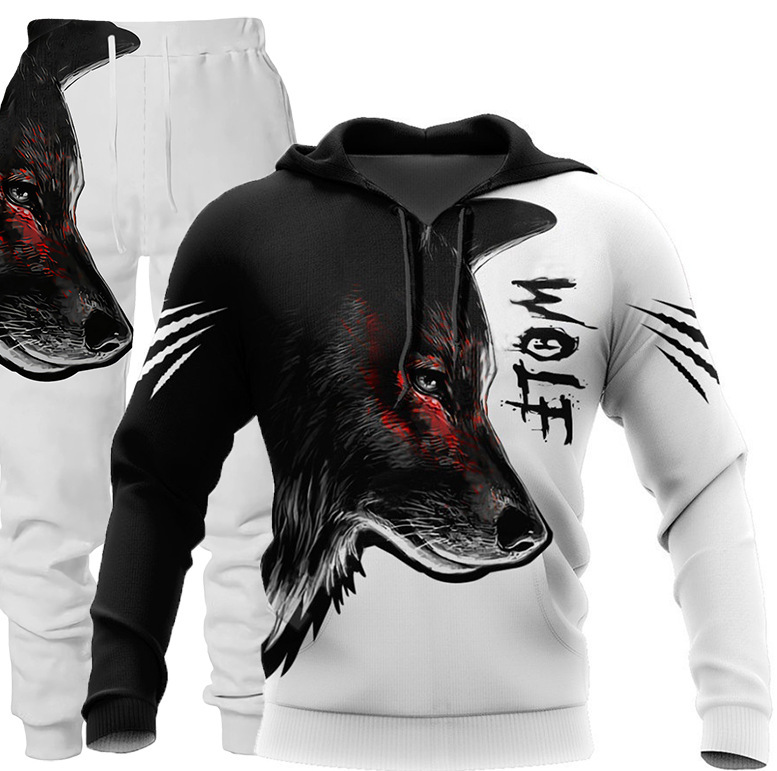 3D Wolf Print Tracksuit Men Sportswear Hooded Sweatsuit Two Piece Outdoors Running Fitness Mens Clothing Jogging Set 45 3D Wolf Print Tracksuit Men Sportswear Hooded Sweatsuit Two Piece Outdoors Running Fitness Mens Clothing Jogging Set