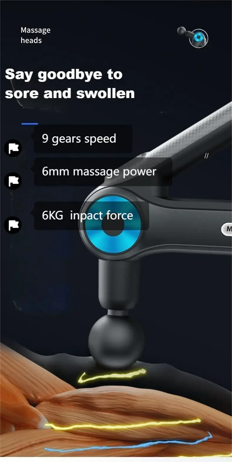 Professional Massage Gun – 9 Heads & 9 Gears for Total Body Relief 27 Professional Massage Gun – 9 Heads & 9 Gears for Total Body Relief