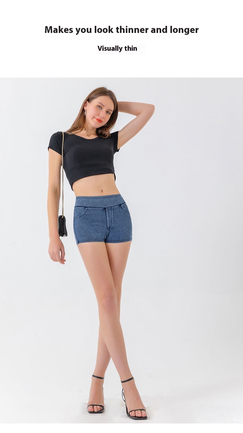 High Waist Hip Lift Yoga Denim Shorts Women's High Elastic Sports Fitness Shorts 50 High Waist Hip Lift Yoga Denim Shorts Women's High Elastic Sports Fitness Shorts