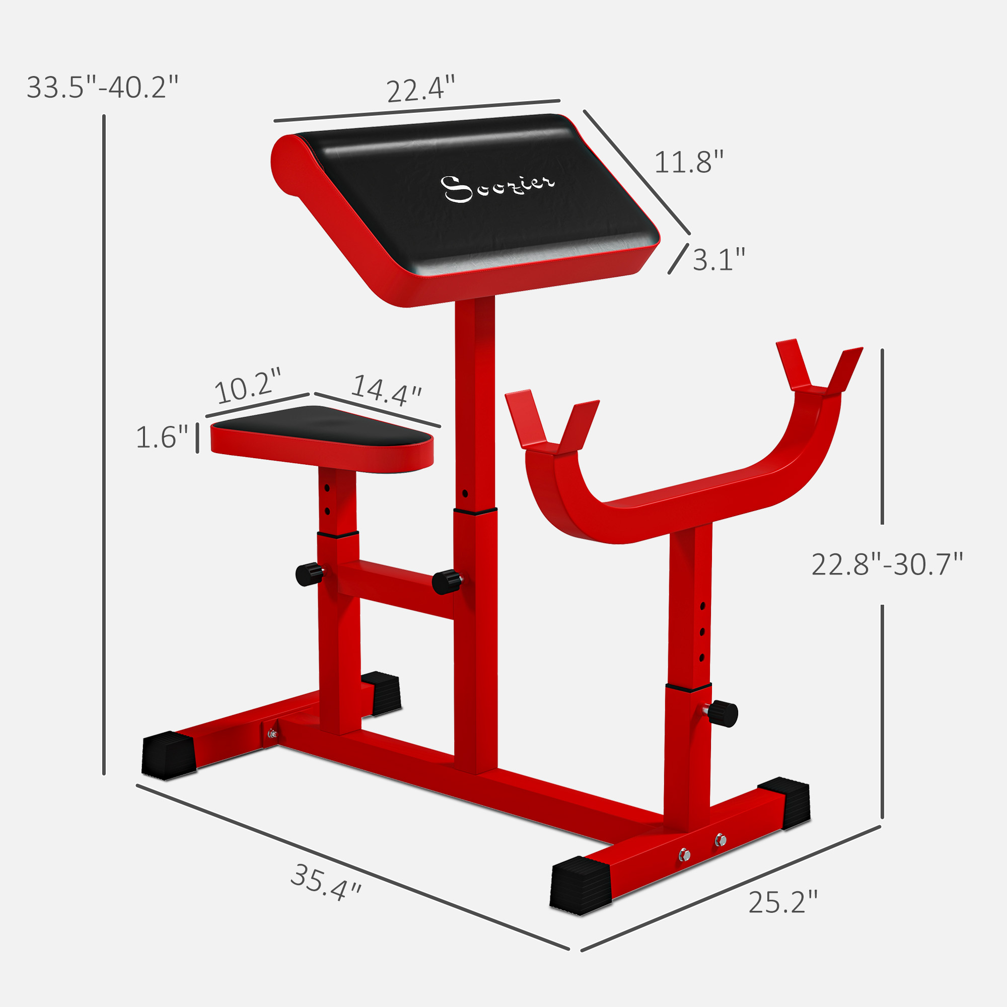 265 LBS Preacher Curl Bench for Strength Training, Adjustable Seated Arm Isolated Barbell Dumbbell Bicep Station, Red 25 Product Image