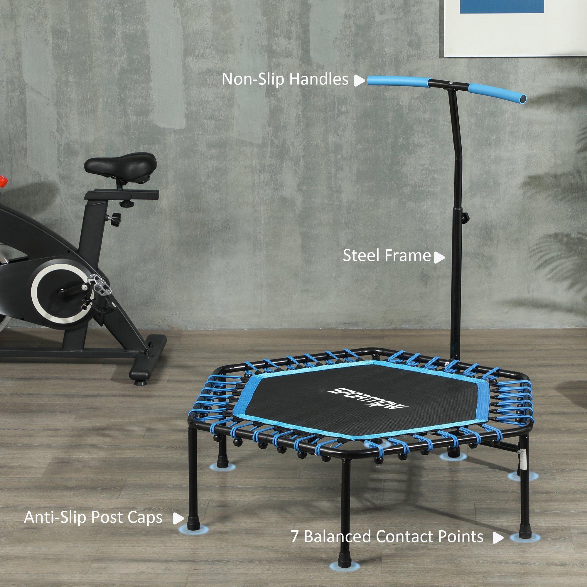 45" Rebounder Trampoline for Adults, Quiet Bungee Rebounder with LED Lights and Adjustable Handle, Blue 29 Product Image