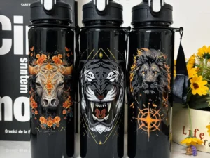 Fitness Eddy 17 750ml Cute Animal Sports Water Bottle – Lion, Tiger & Cow Pattern