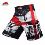 Black MMA Boxing Shorts – Skull Print Cotton Training Shorts for Kickboxing & Muay Thai