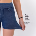 High Waist Hip Lift Yoga Denim Shorts Women's High Elastic Sports Fitness Shorts - Image 5