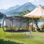 12 FT TRAMPOLINE BLACK PUMPKIN-STYLE SAFETY NET WITH BASKETBALL HOOP - Image 2