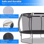 12 FT TRAMPOLINE BLACK PUMPKIN-STYLE SAFETY NET WITH BASKETBALL HOOP - Image 3