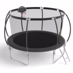 12 FT TRAMPOLINE BLACK PUMPKIN-STYLE SAFETY NET WITH BASKETBALL HOOP